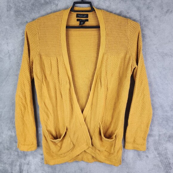 Womens Rachel Zoe Yellow Open Front Cardigan Sweater Long Sleeve Pockets Size M - Picture 2 of 11